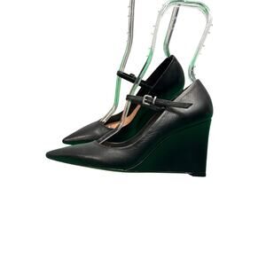Maeve Anthropologie Black  Leather Sibley Mary Jane Wedge Heels 36 (US 5-5.5)